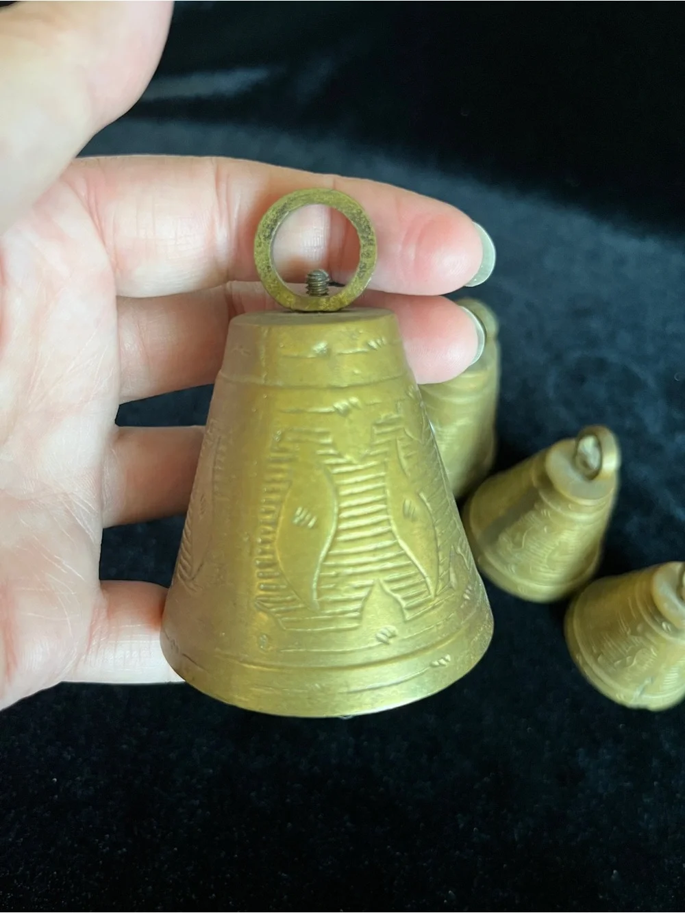 Set of 4 step down size Vintage Brass Camel Bells India